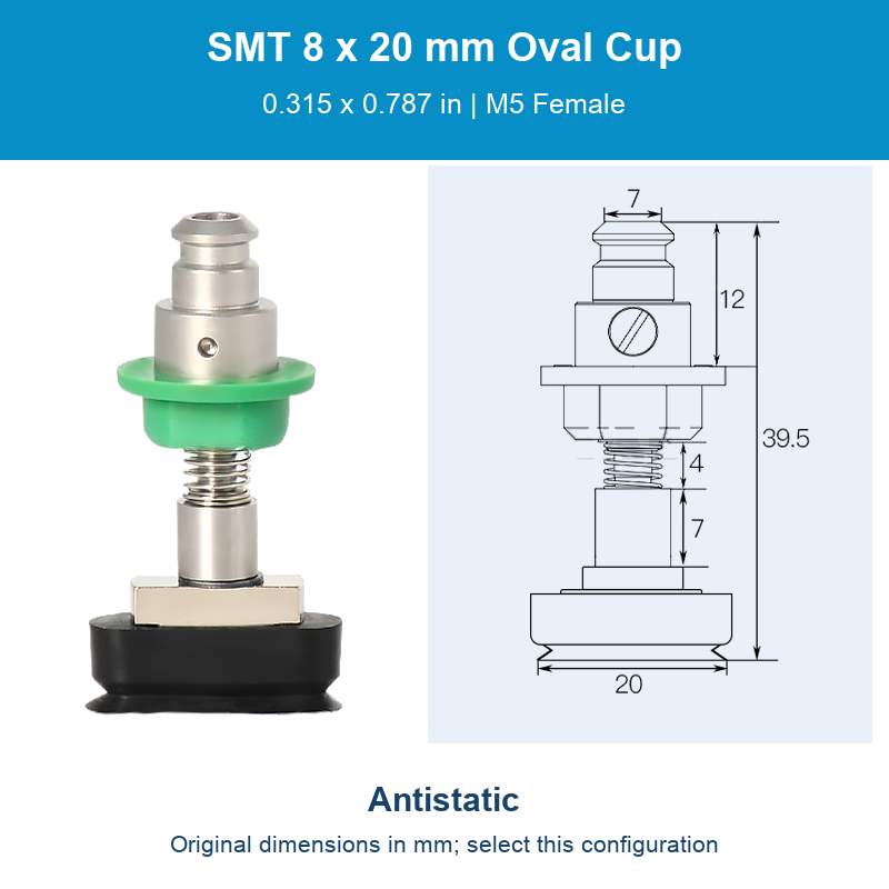 SMT 8 x 20 mm (0.315 x 0.787 in) - Antistatic - M5 Female original photograph and dimensions