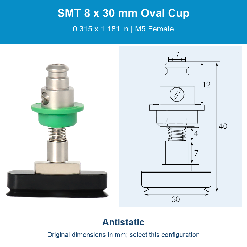 SMT 8 x 30 mm (0.315 x 1.181 in) - Antistatic - M5 Female original photograph and dimensions