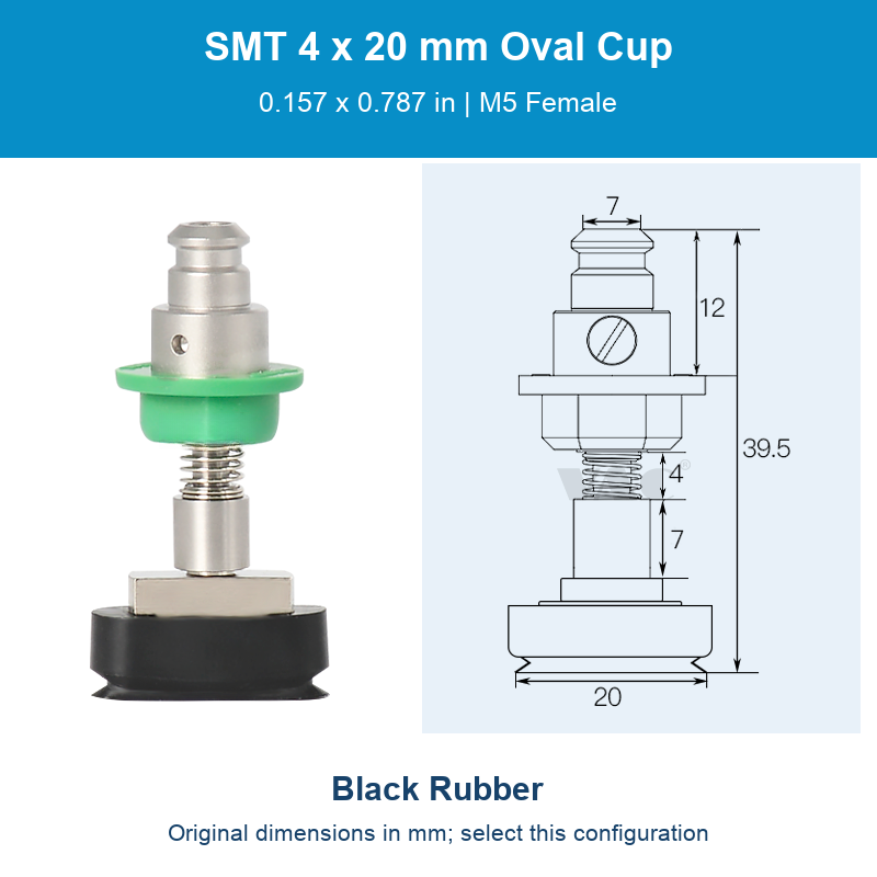 SMT 4 x 20 mm (0.157 x 0.787 in) - Black Rubber - M5 Female original photograph and dimensions