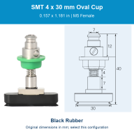 SMT Oval Vacuum Cup Assemblies & Nozzles, M5, 4 x 10–12 x 25 mm