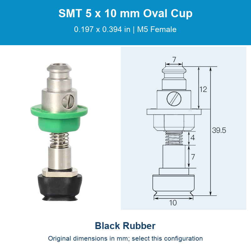 SMT 5 x 10 mm (0.197 x 0.394 in) - Black Rubber - M5 Female original photograph and dimensions