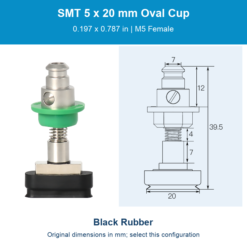 SMT 5 x 20 mm (0.197 x 0.787 in) - Black Rubber - M5 Female original photograph and dimensions