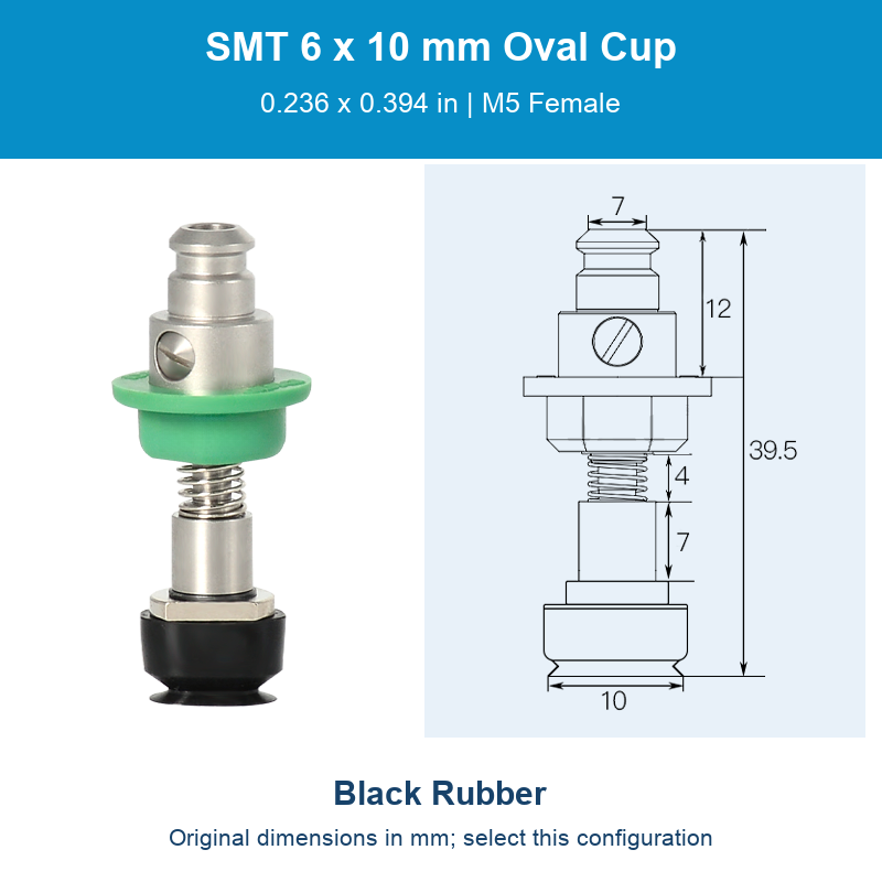 SMT 6 x 10 mm (0.236 x 0.394 in) - Black Rubber - M5 Female original photograph and dimensions