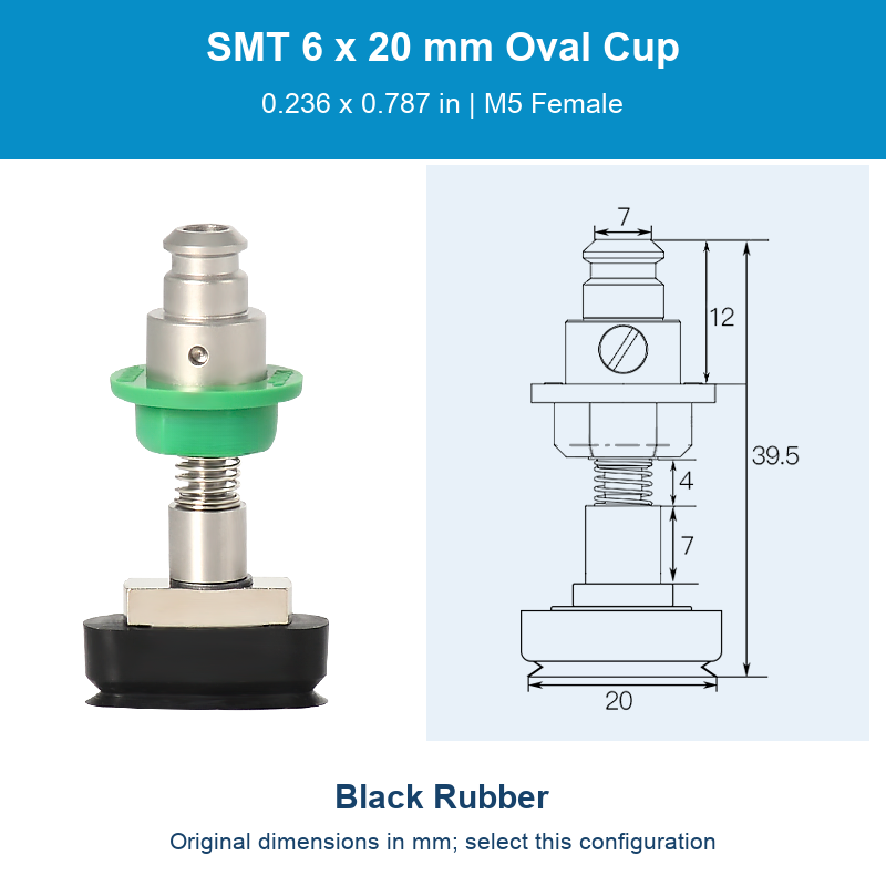 SMT 6 x 20 mm (0.236 x 0.787 in) - Black Rubber - M5 Female original photograph and dimensions