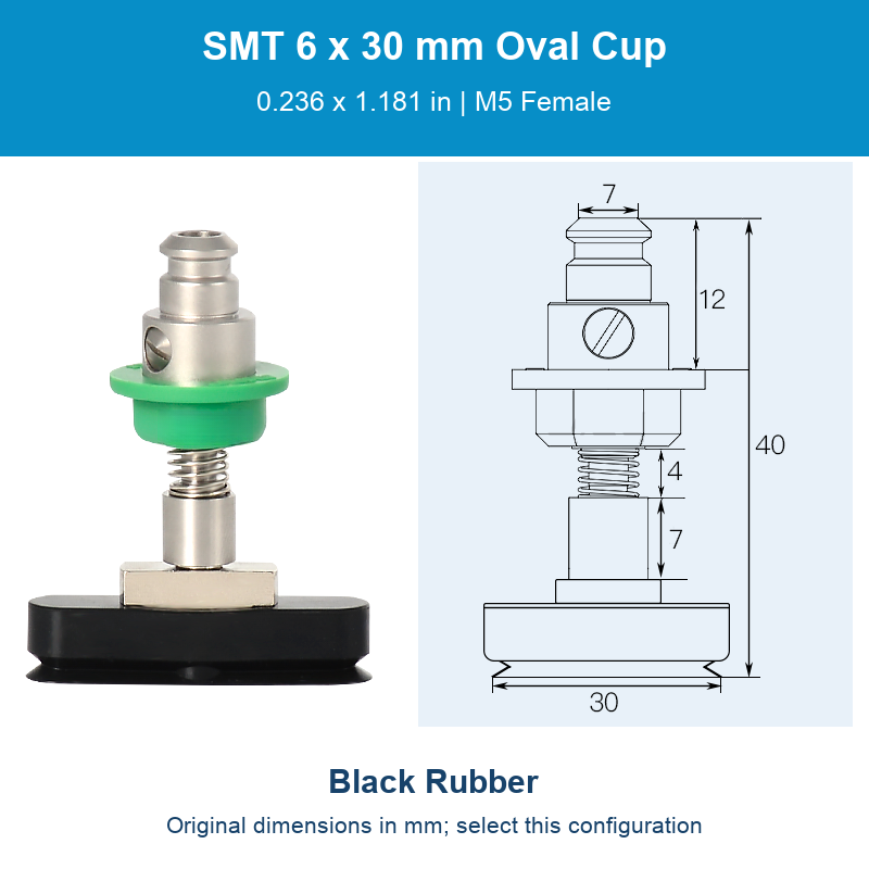 SMT 6 x 30 mm (0.236 x 1.181 in) - Black Rubber - M5 Female original photograph and dimensions