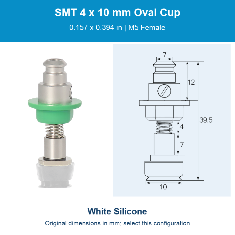 SMT 4 x 10 mm (0.157 x 0.394 in) - White Silicone - M5 Female original photograph and dimensions