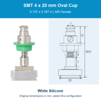 SMT 4 x 20 mm (0.157 x 0.787 in) - White Silicone - M5 Female original photograph and dimensions