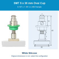 SMT 5 x 30 mm (0.197 x 1.181 in) - White Silicone - M5 Female original photograph and dimensions