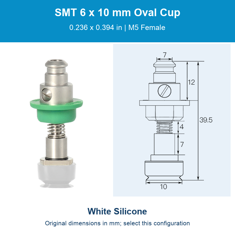 SMT 6 x 10 mm (0.236 x 0.394 in) - White Silicone - M5 Female original photograph and dimensions