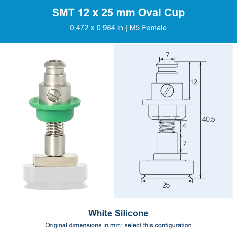 SMT 12 x 25 mm (0.472 x 0.984 in) - White Silicone - M5 Female original photograph and dimensions