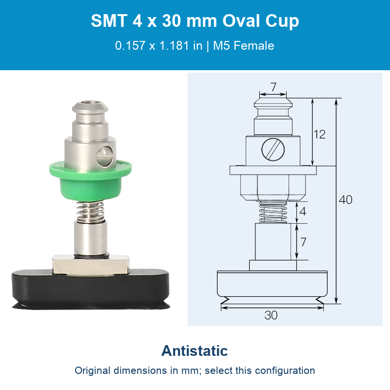 SMT 4 x 30 mm (0.157 x 1.181 in) - Antistatic - M5 Female original photograph and dimensions