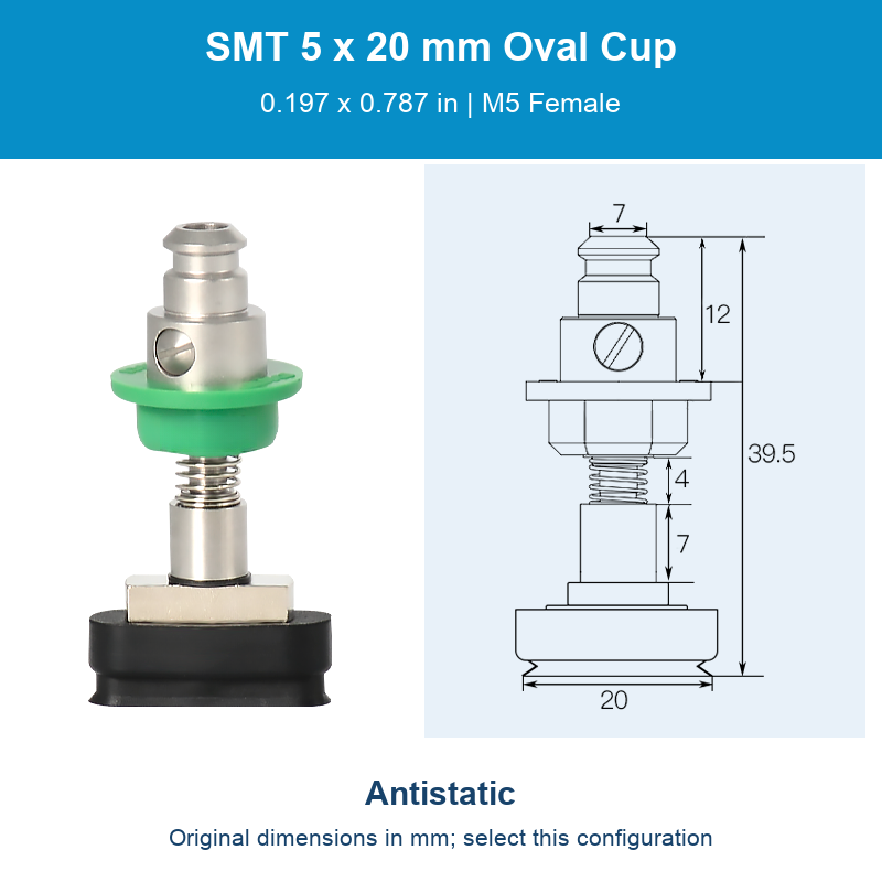 SMT 5 x 20 mm (0.197 x 0.787 in) - Antistatic - M5 Female original photograph and dimensions
