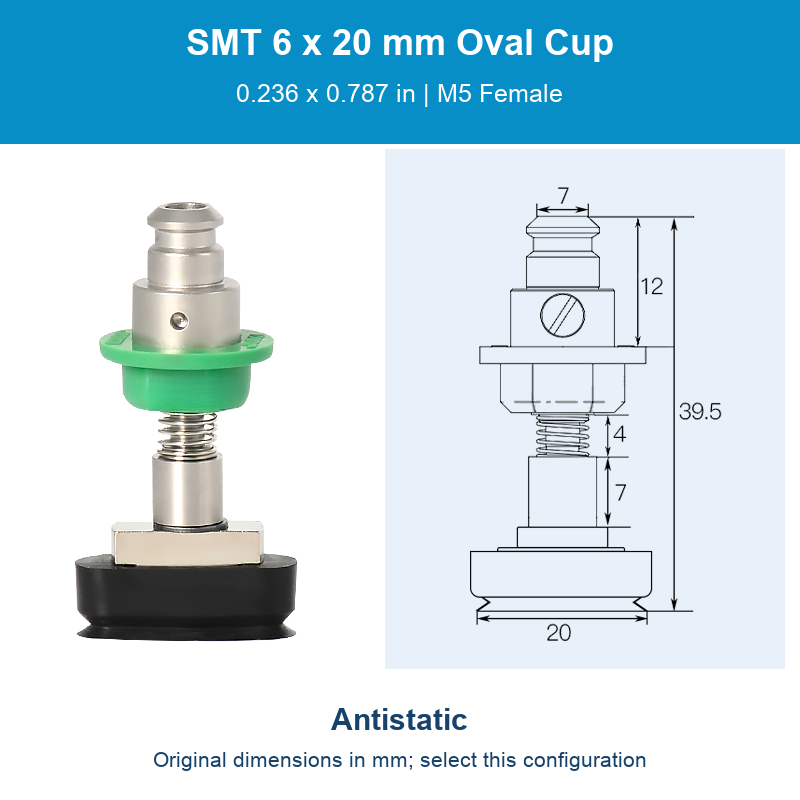 SMT 6 x 20 mm (0.236 x 0.787 in) - Antistatic - M5 Female original photograph and dimensions