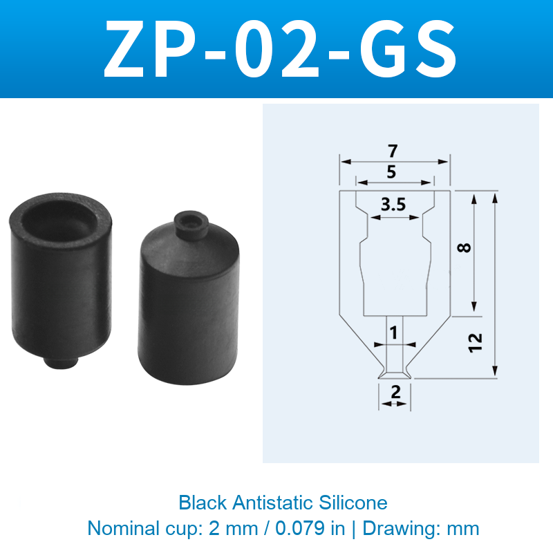 ZP-02-GS — Black Antistatic Silicone — original photo and dimension drawing