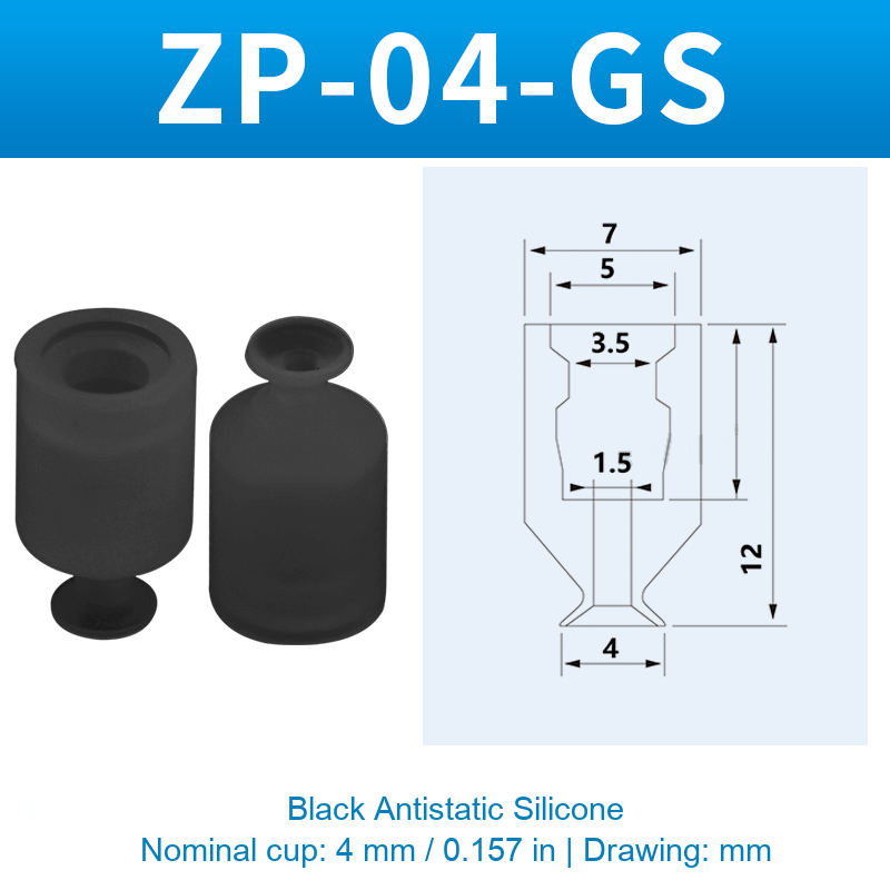 ZP-04-GS — Black Antistatic Silicone — original photo and dimension drawing