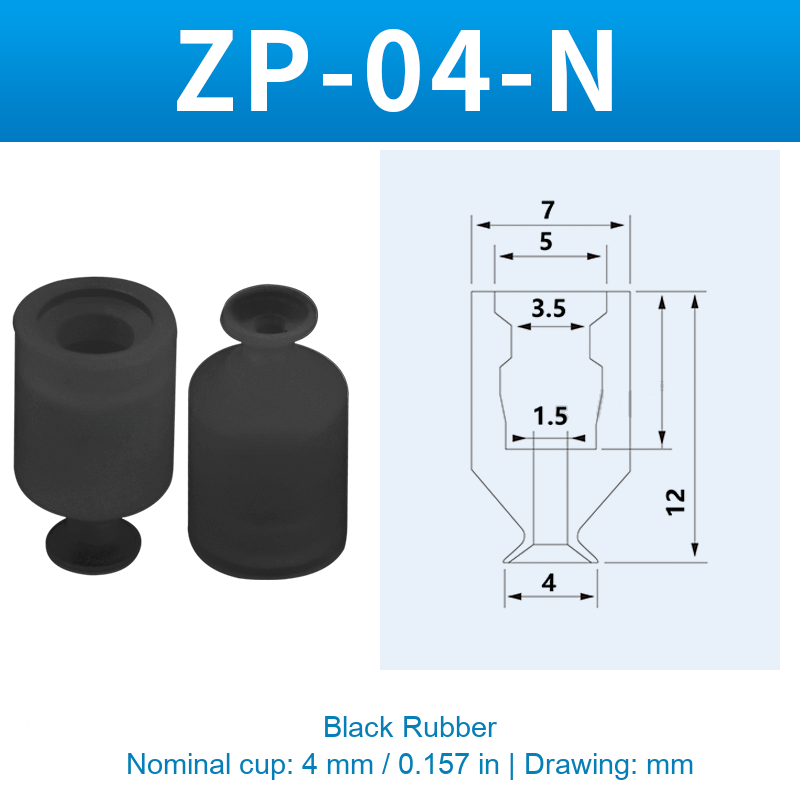 ZP-04-N — Black Rubber — original photo and dimension drawing