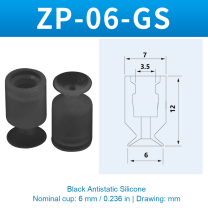 ZP-06-GS — Black Antistatic Silicone — original photo and dimension drawing