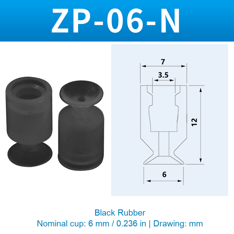ZP-06-N — Black Rubber — original photo and dimension drawing