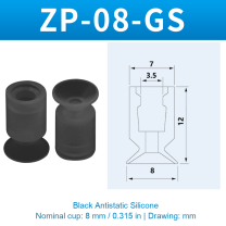 ZP-08-GS — Black Antistatic Silicone — original photo and dimension drawing