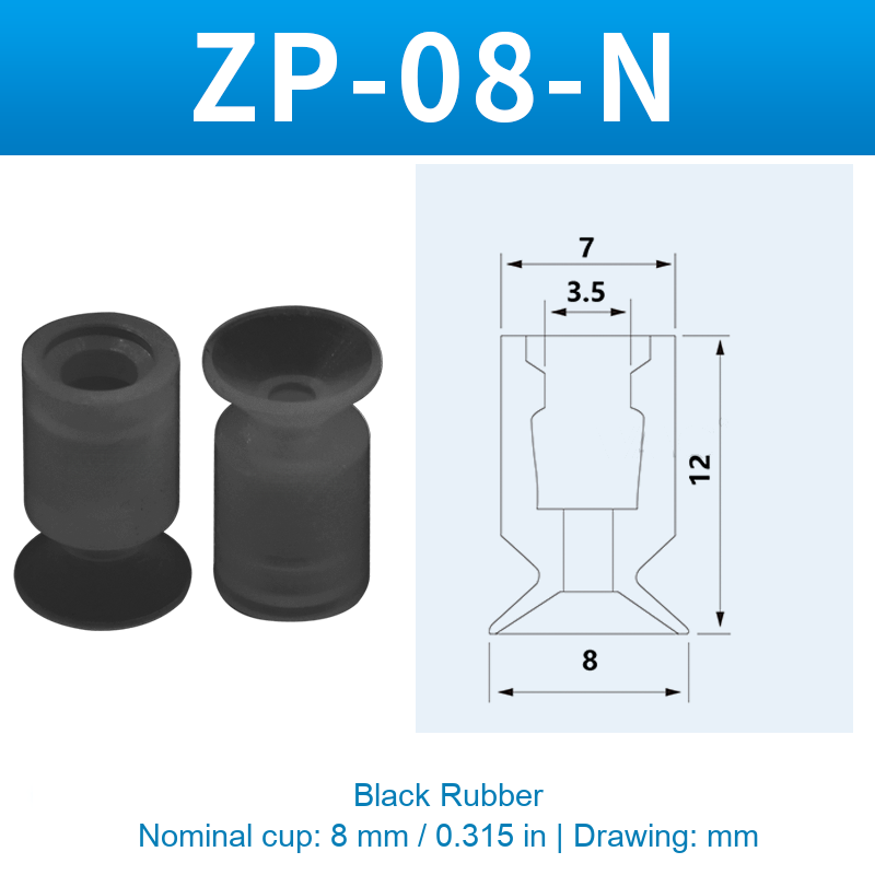 ZP-08-N — Black Rubber — original photo and dimension drawing