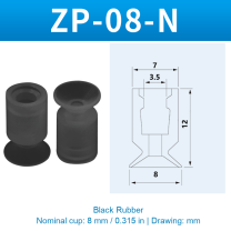ZP-08-N — Black Rubber — original photo and dimension drawing