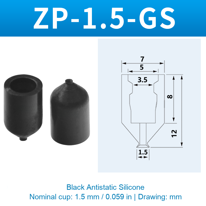 ZP-1.5-GS — Black Antistatic Silicone — original photo and dimension drawing