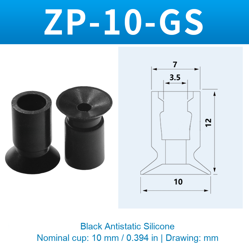 ZP-10-GS — Black Antistatic Silicone — original photo and dimension drawing