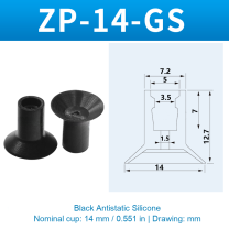ZP-14-GS — Black Antistatic Silicone — original photo and dimension drawing