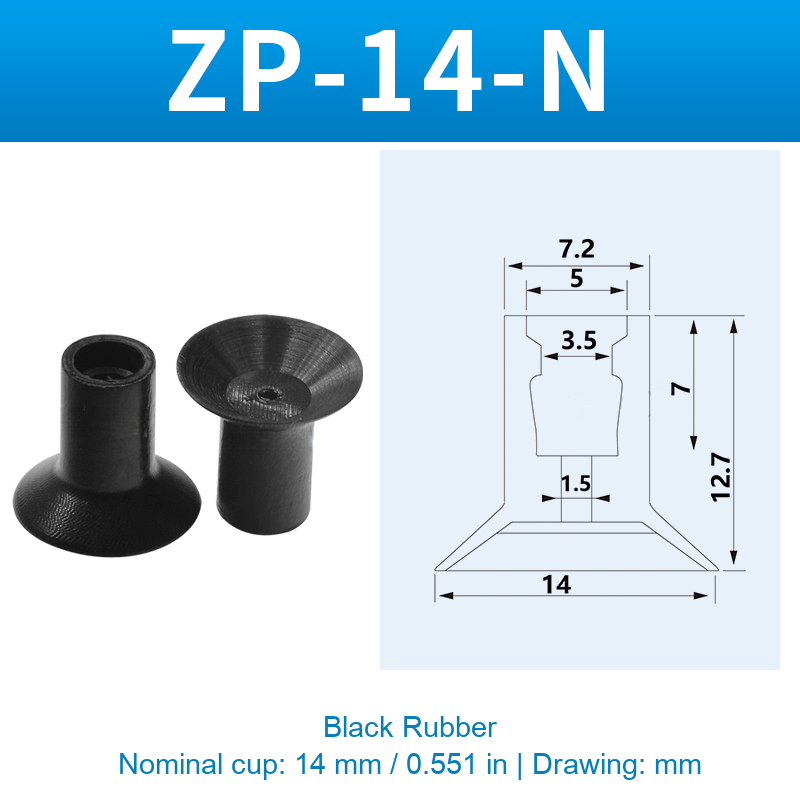 ZP-14-N — Black Rubber — original photo and dimension drawing