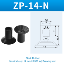 ZP-14-N — Black Rubber — original photo and dimension drawing