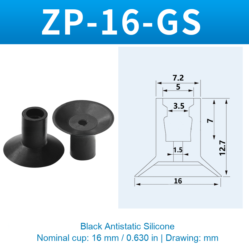 ZP-16-GS — Black Antistatic Silicone — original photo and dimension drawing