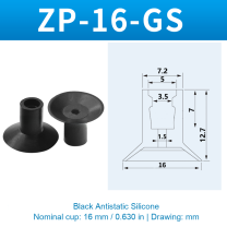 ZP-16-GS — Black Antistatic Silicone — original photo and dimension drawing