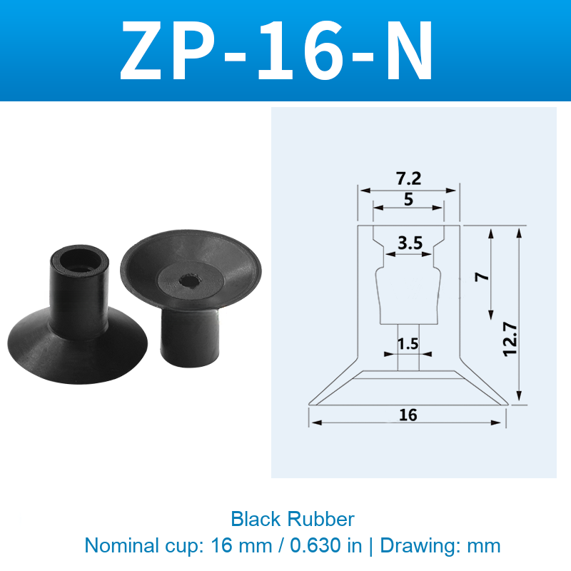 ZP-16-N — Black Rubber — original photo and dimension drawing