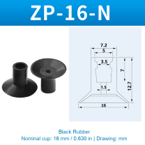 ZP-16-N — Black Rubber — original photo and dimension drawing