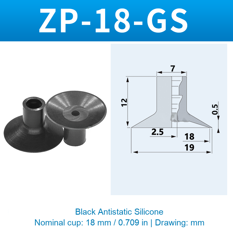 ZP-18-GS — Black Antistatic Silicone — original photo and dimension drawing