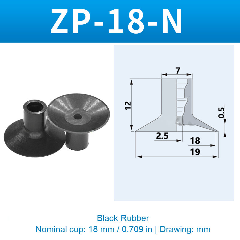 ZP-18-N — Black Rubber — original photo and dimension drawing