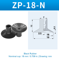 ZP-18-N — Black Rubber — original photo and dimension drawing