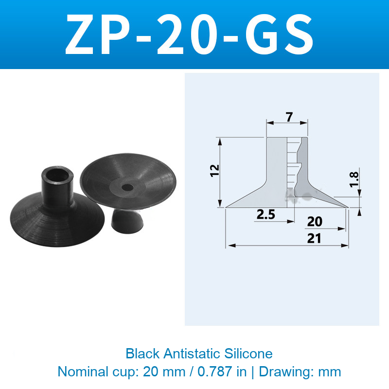 ZP-20-GS — Black Antistatic Silicone — original photo and dimension drawing