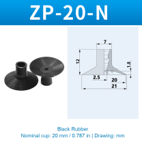 ZP-20-N — Black Rubber — original photo and dimension drawing