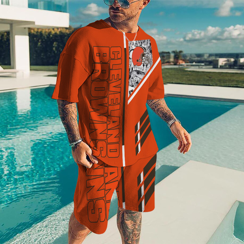 Men's Cleveland Browns 3D Print Short Sleeve T-Shirt & Shorts Set