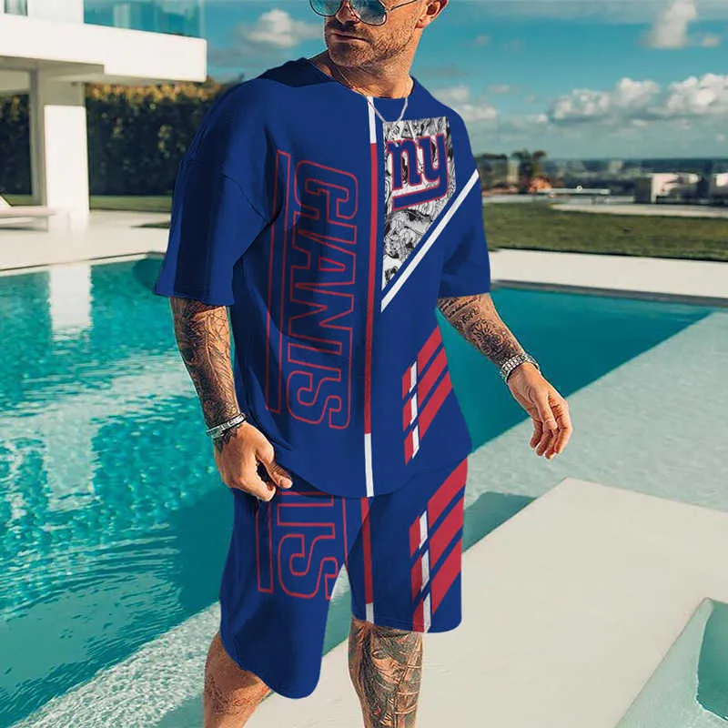 Men's New York Giants 3D Print Short Sleeve T-Shirt & Shorts Set