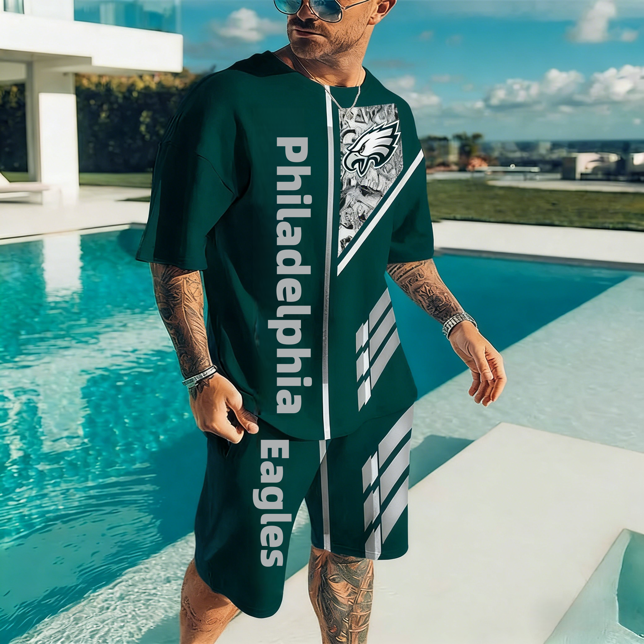 Men's Philadelphia Eagles 3D Print Short Sleeve T-Shirt & Shorts Set