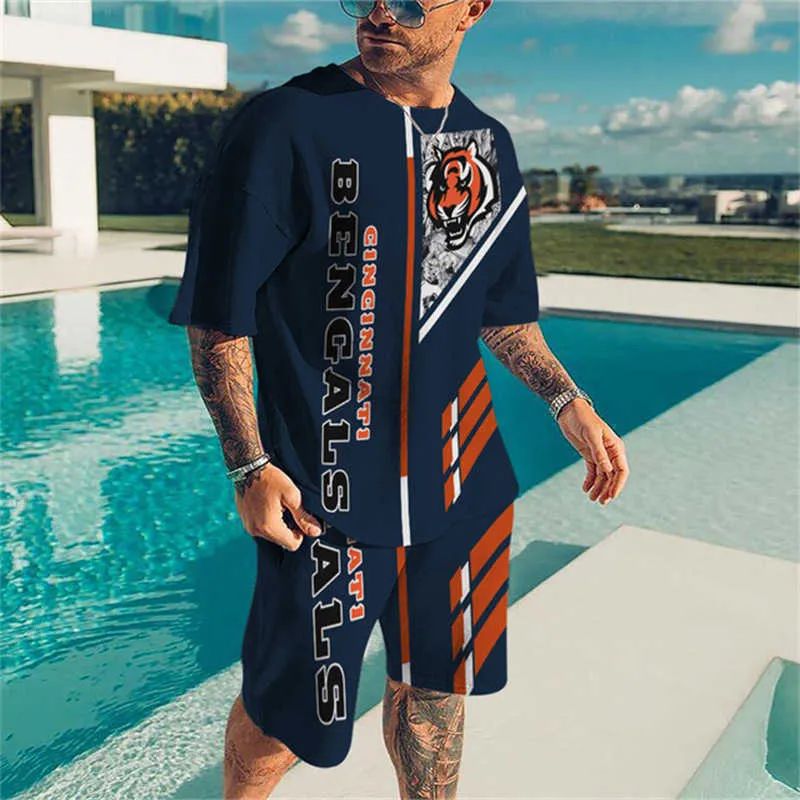 Men's Cincinnati Bengals 3D Print Short Sleeve T-Shirt & Shorts Set