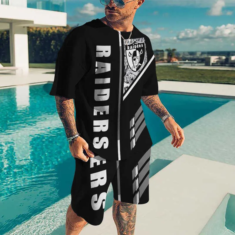 Men's Las Vegas Raiders 3D Print Short Sleeve T-Shirt & Shorts Set