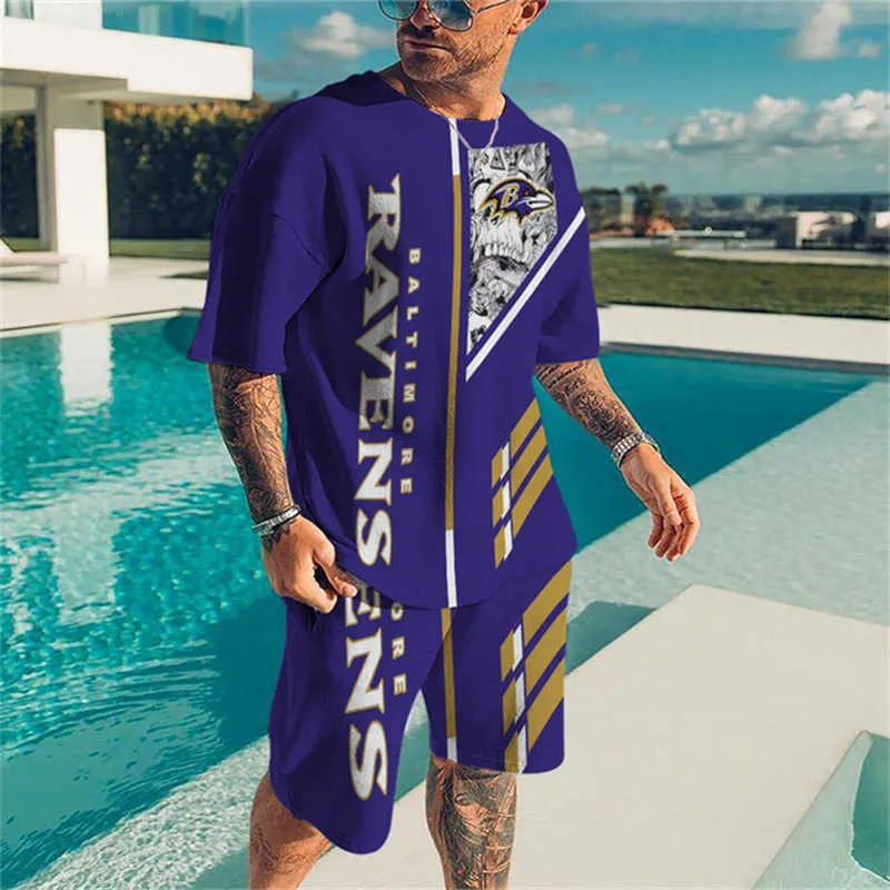 Men's Baltimore Ravens 3D Print Short Sleeve T-Shirt & Shorts Set