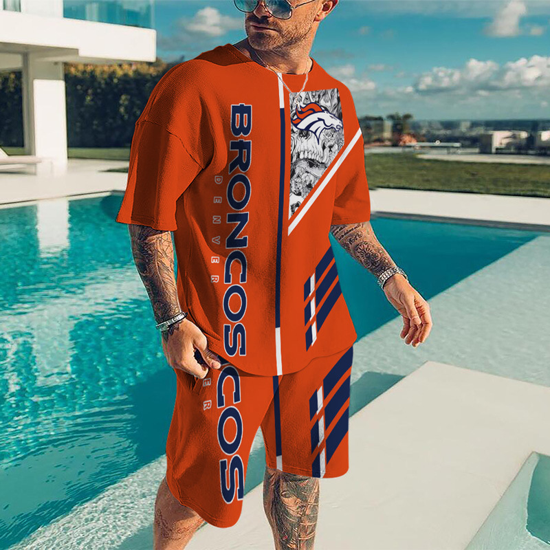 Men's Denver Broncos 3D Print Short Sleeve T-Shirt & Shorts Set