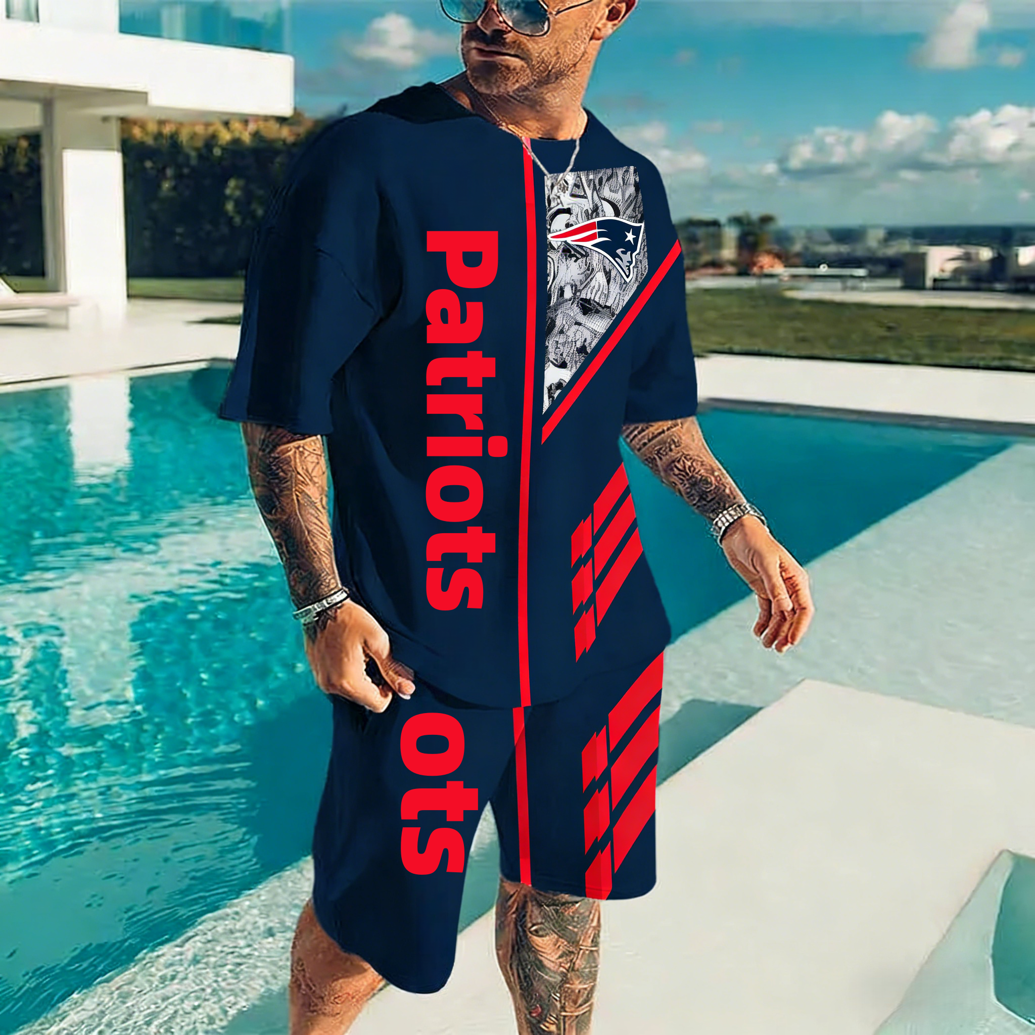 Men's New England Patriots 3D Print Short Sleeve T-Shirt & Shorts Set