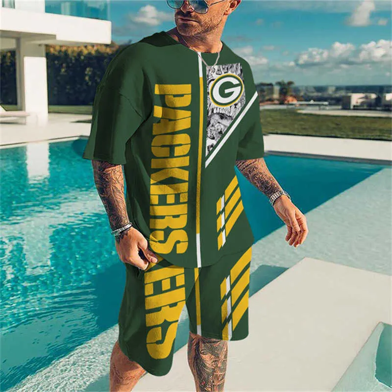 Men's Green Bay Packers 3D Print Short Sleeve T-Shirt & Shorts Set