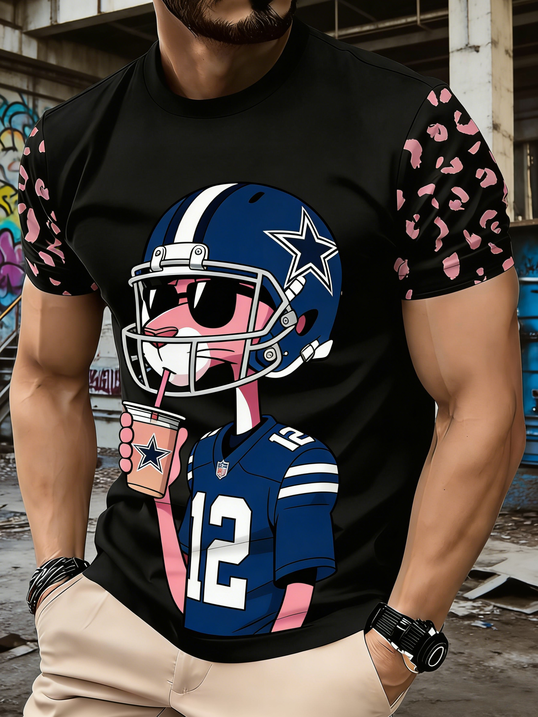Football Team Pink Panther 3D Printed T-shirt