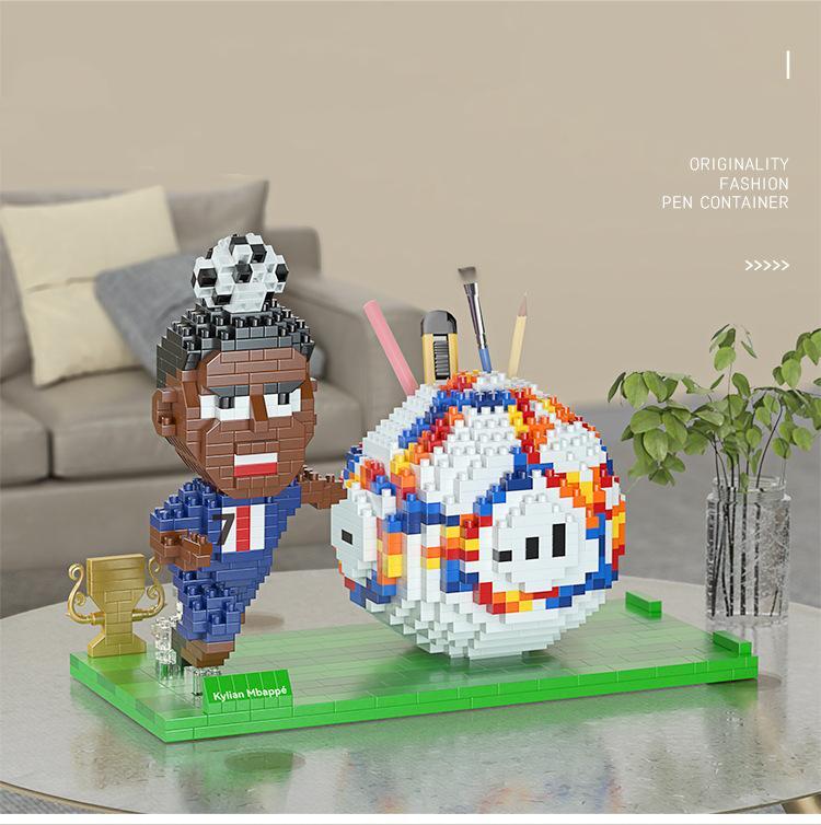 2022 World Cup Pen Holder Kylian Mbappé Cell Phone Bracket Dual-use Building Blocks P2172